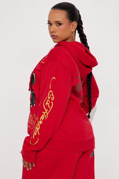 Ed Hardy Black Panther Oversized Hoodie - Red