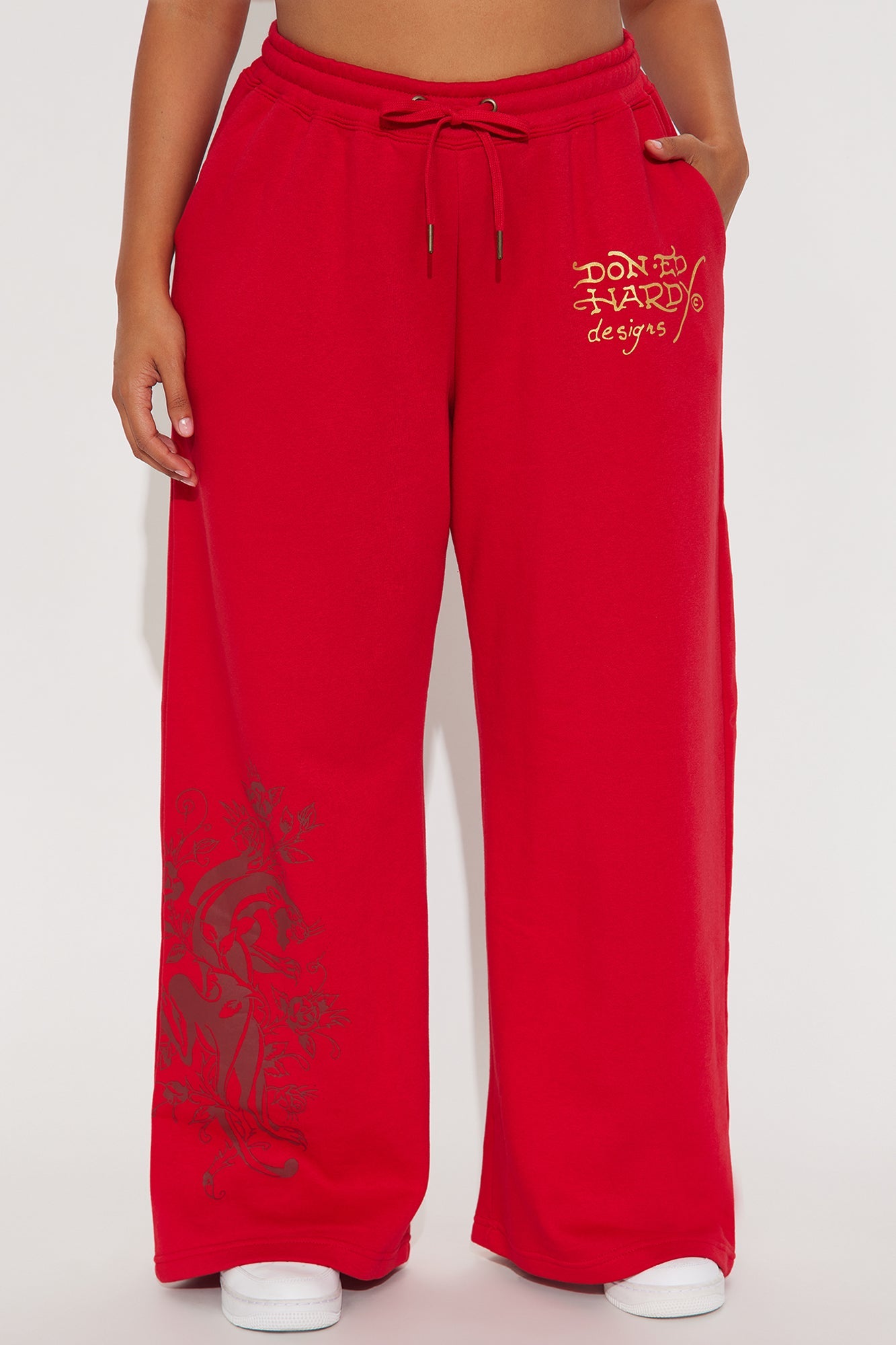 Ed Hardy Black Panther Wide Leg Pant - Red