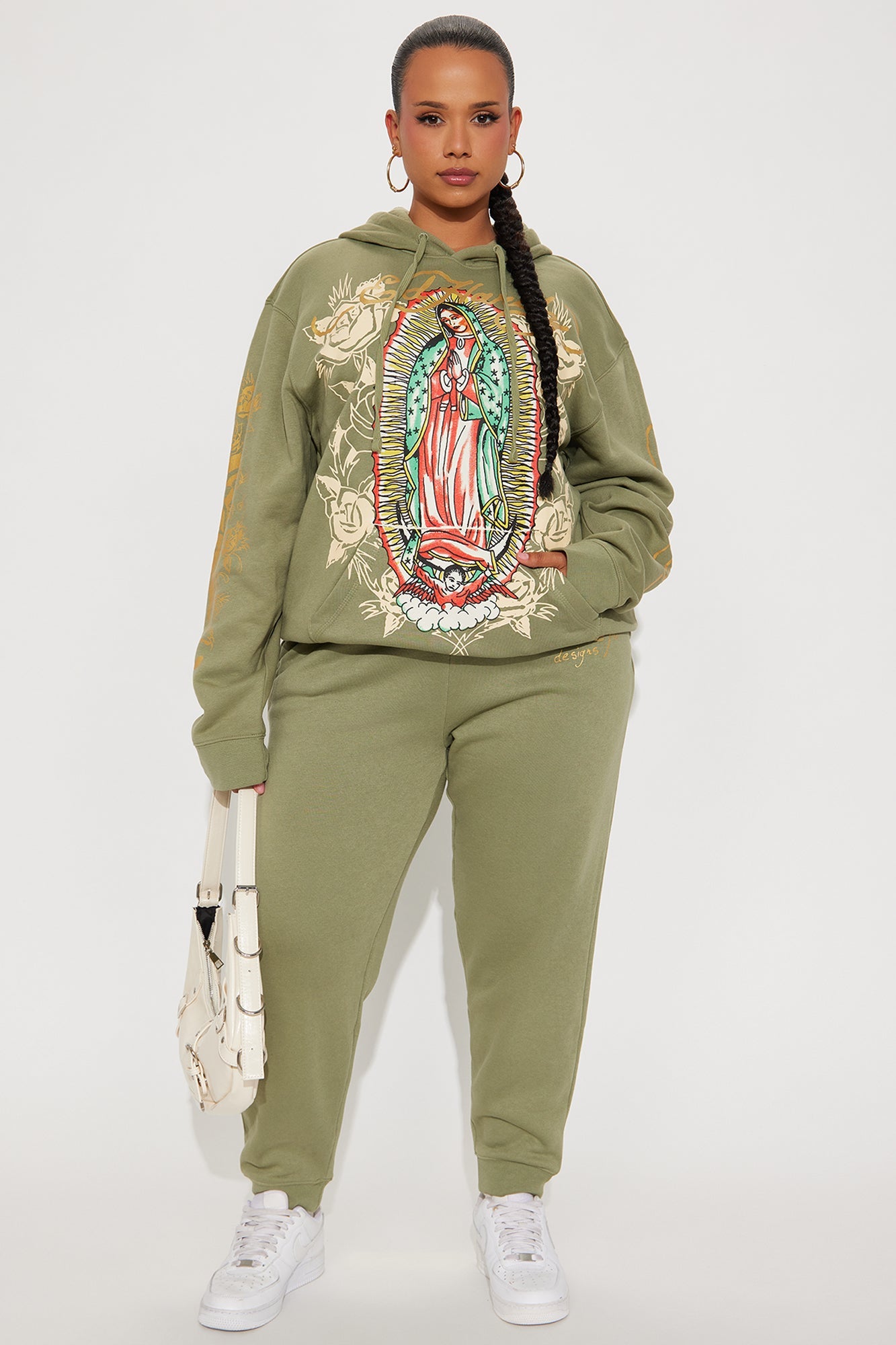 Ed Hardy Mary Roses Oversized Hoodie - Sage