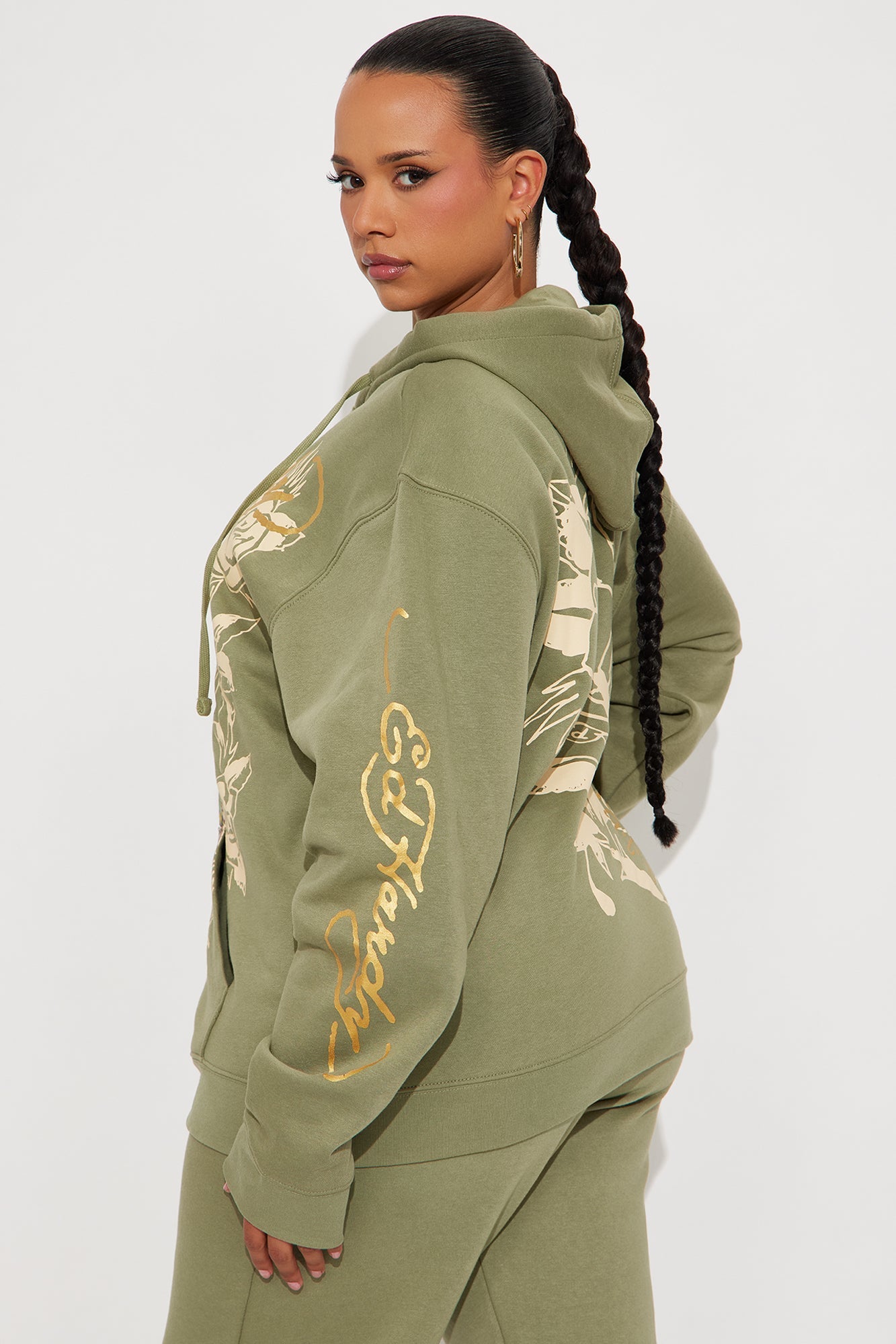 Ed Hardy Mary Roses Oversized Hoodie - Sage