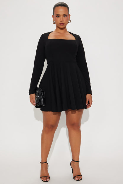 Alena Long Sleeve Mini Dress - Black