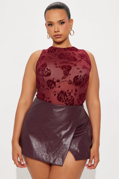 Lizette Boat Neck Mesh Top - Burgundy