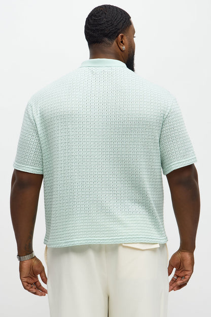 Regular Fit Color Block Button up Sweater Shirt - Teal