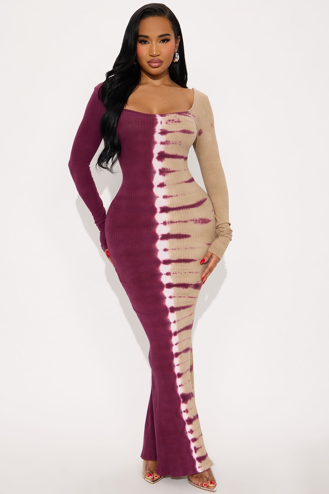 Emilia Tie Dye Ribbed Maxi Dress - Pink/combo