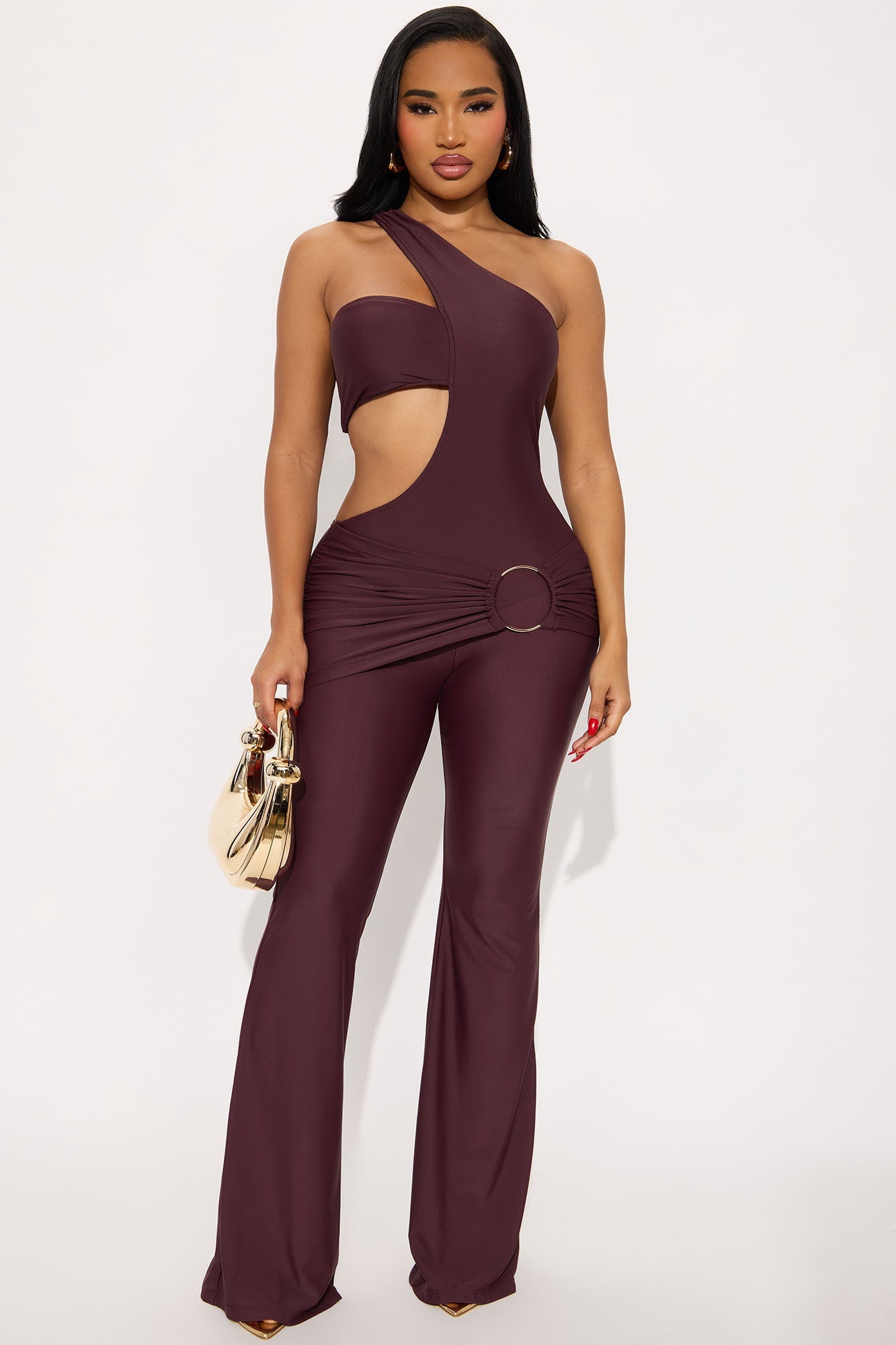 Text Me Never Flare Leg Jumpsuit - Plum