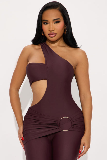 Text Me Never Flare Leg Jumpsuit - Plum