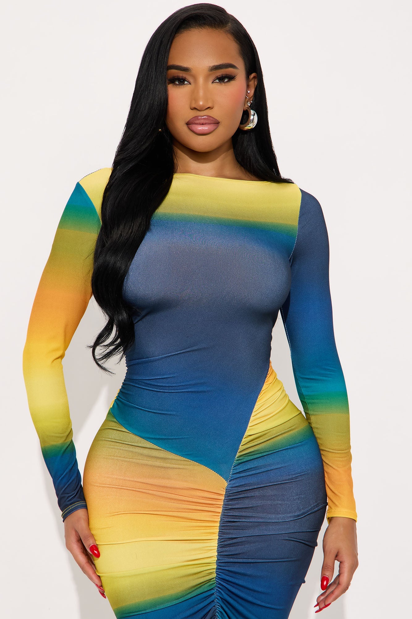 Candy Skies Ombre Long Sleeve Maxi Dress - Teal/combo