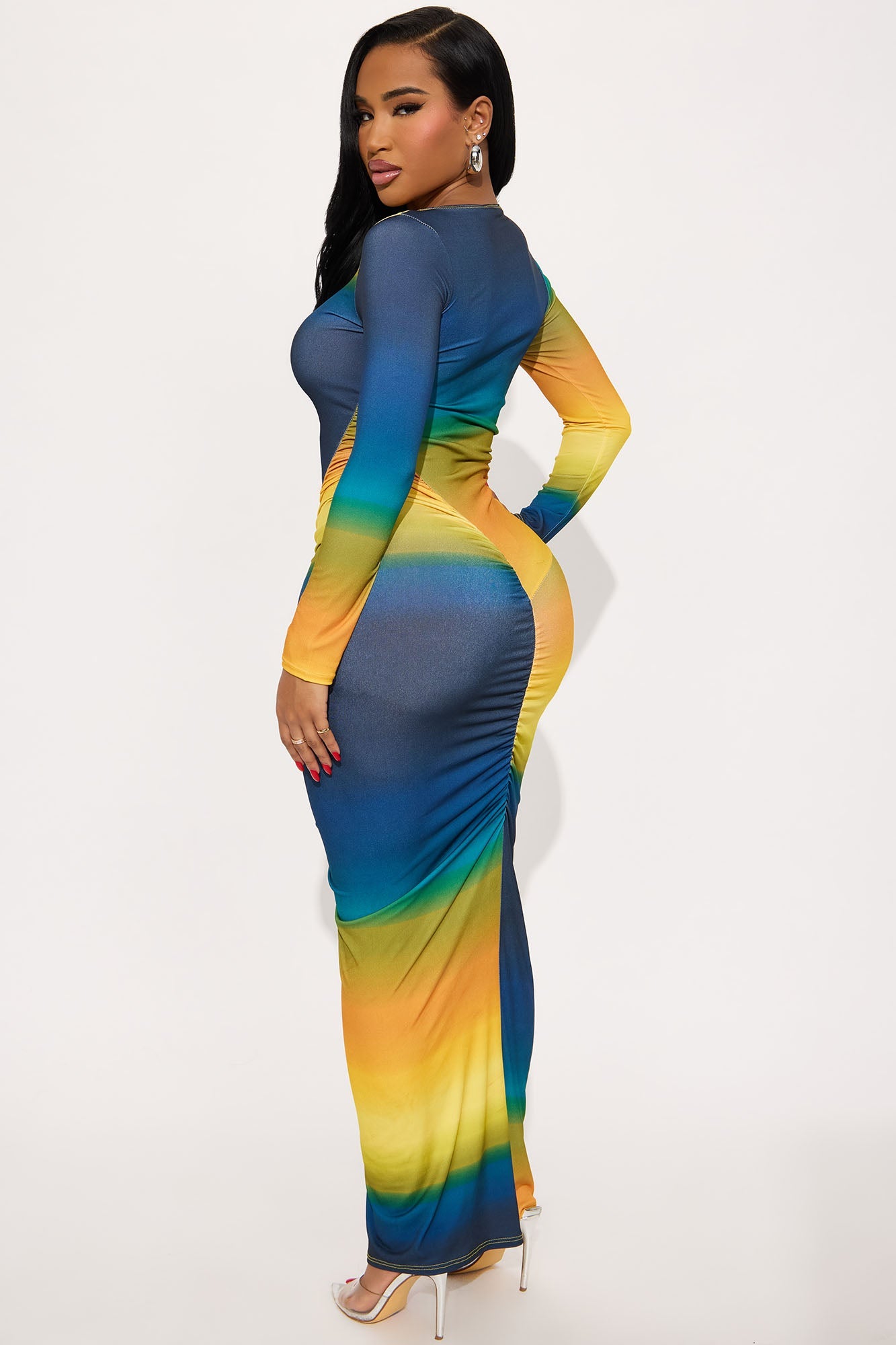 Candy Skies Ombre Long Sleeve Maxi Dress - Teal/combo