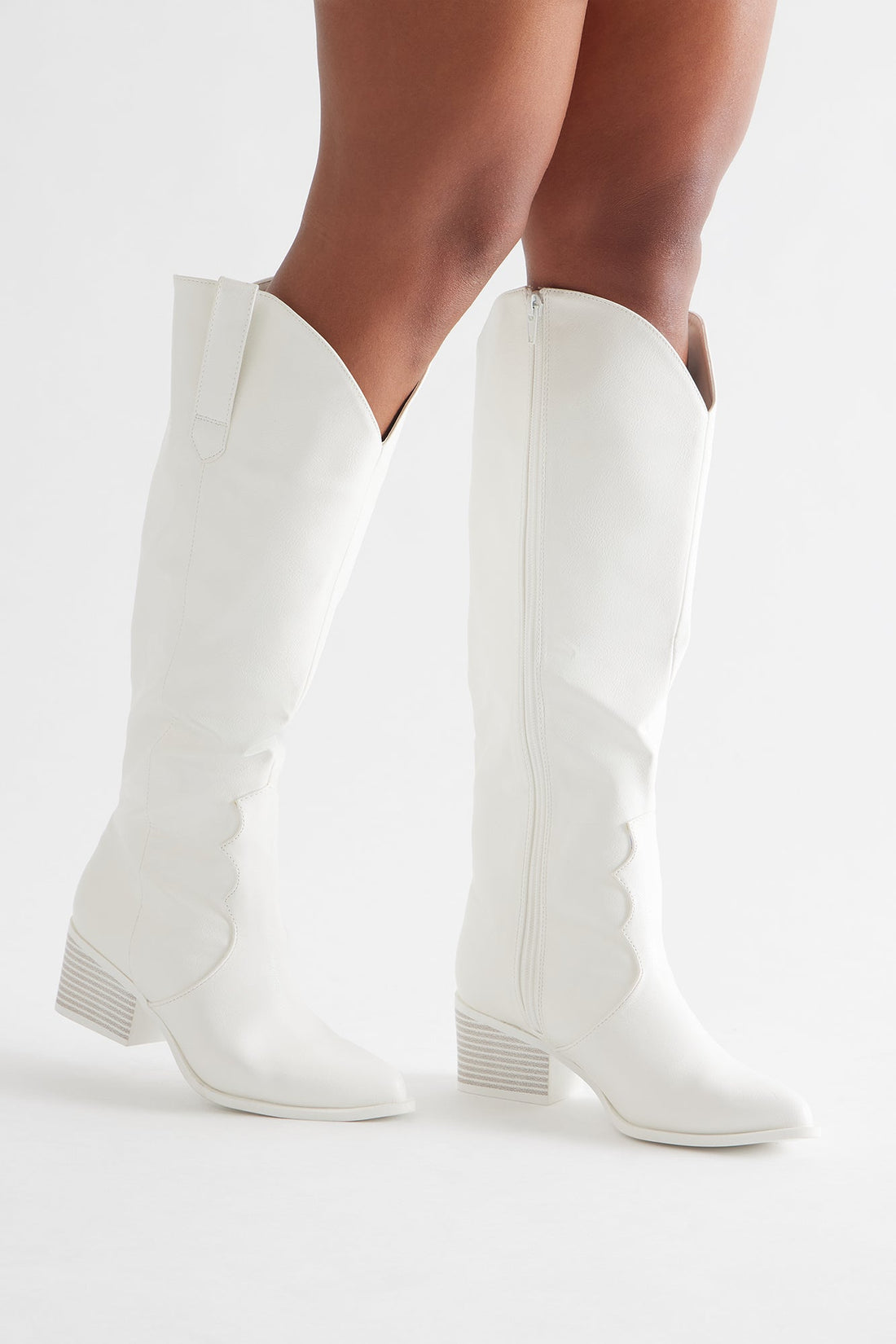 Camper Knee High Cowboy Boots - White