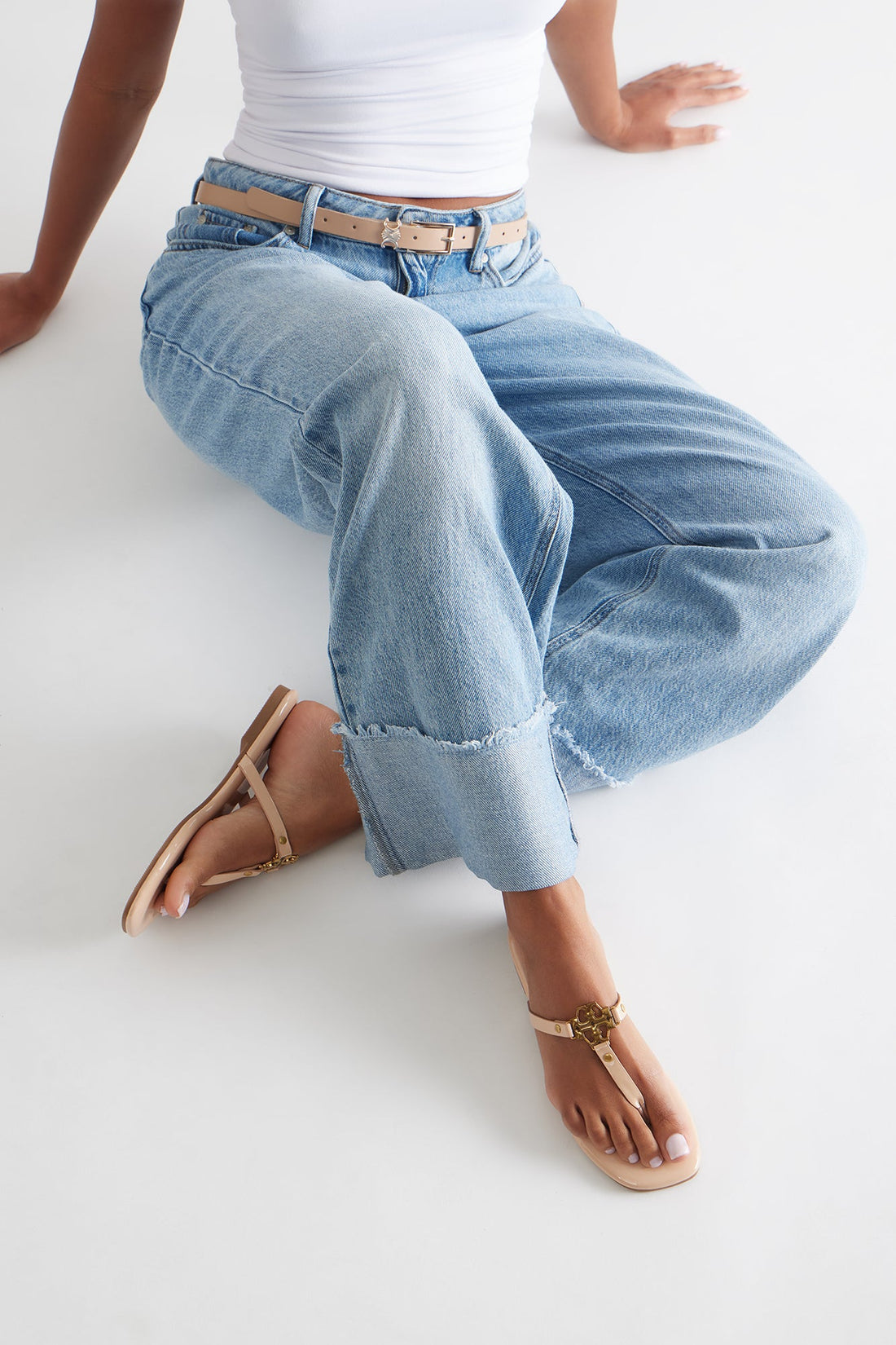 Noriella Hardware Faux Patent Flip Flops - Nude