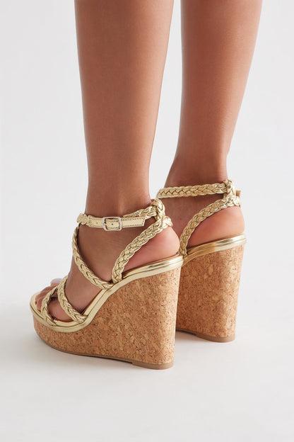 Raven Braided Cork Wedges - Gold