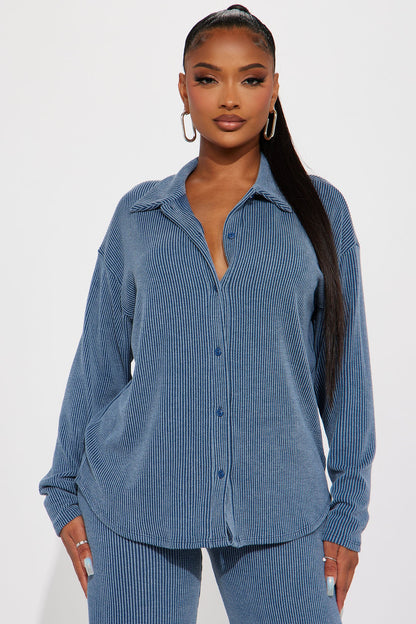 Leanne Ribbed Pant Set - Dark Denim