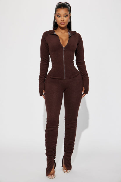 Weekend Chill Terry Cloth Pant Set - Chocolate