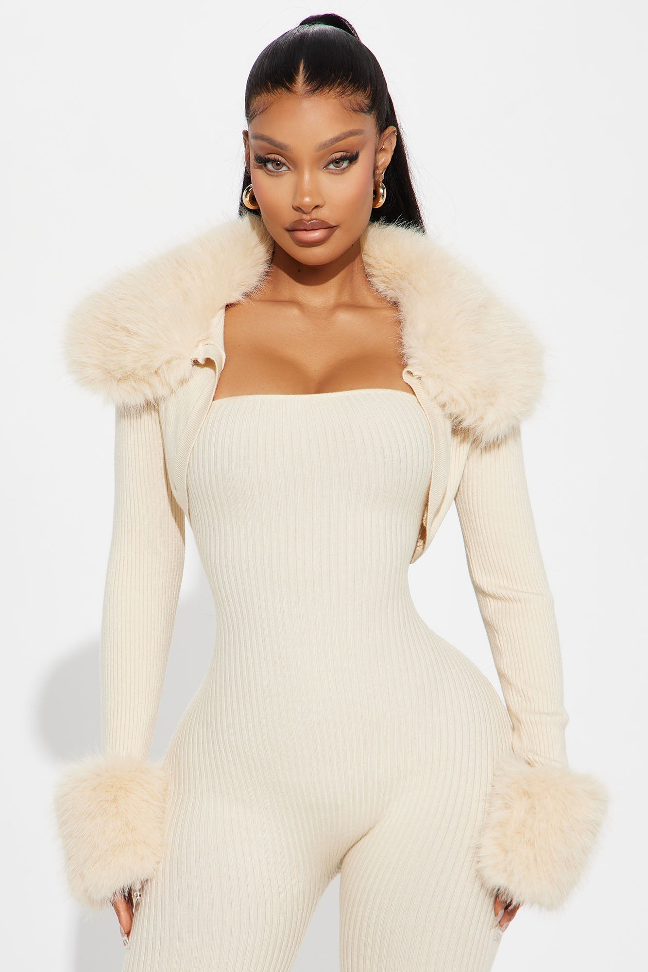 All Yours Sweater 2 Piece Jumpsuit Set - Cream