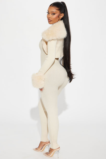 All Yours Sweater 2 Piece Jumpsuit Set - Cream