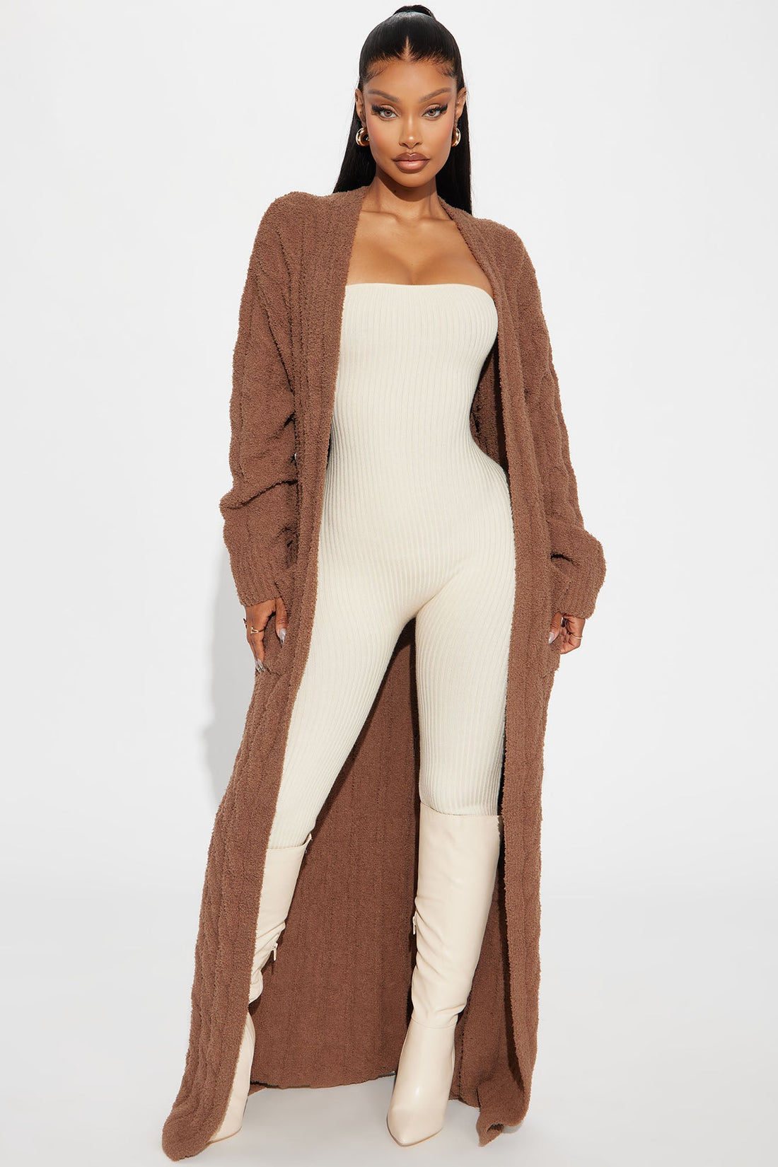 Staying In Fuzzy Long Cardigan - Mocha