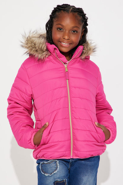 Mini Always Ready For Fun Puffer Coat - Fuchsia
