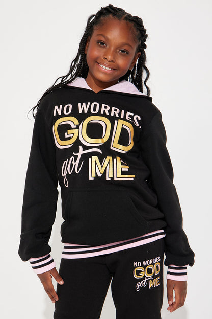 Mini God Got Me Fleece Set - Black