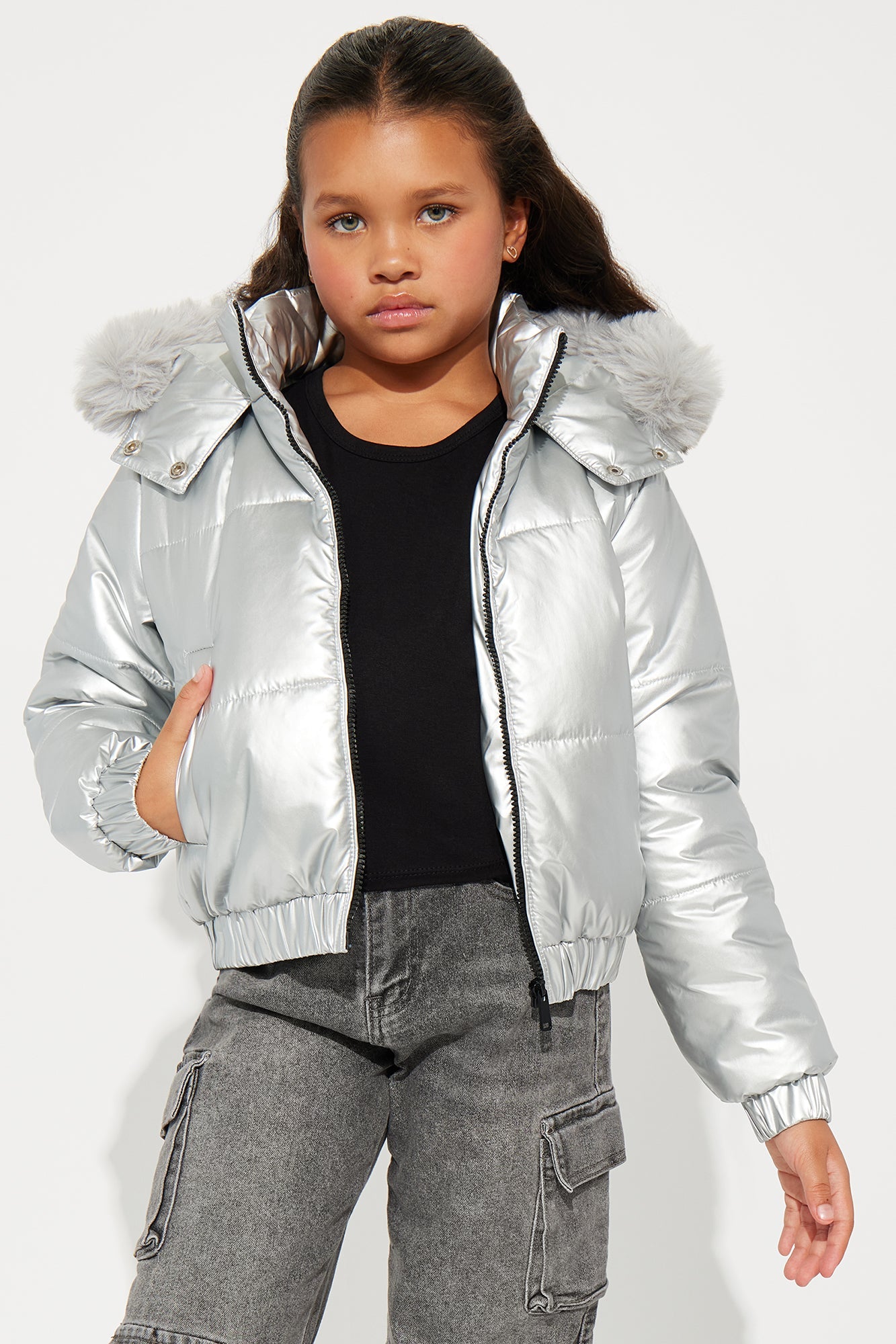 Mini Prepped For The Cold Puffer Jacket - Silver