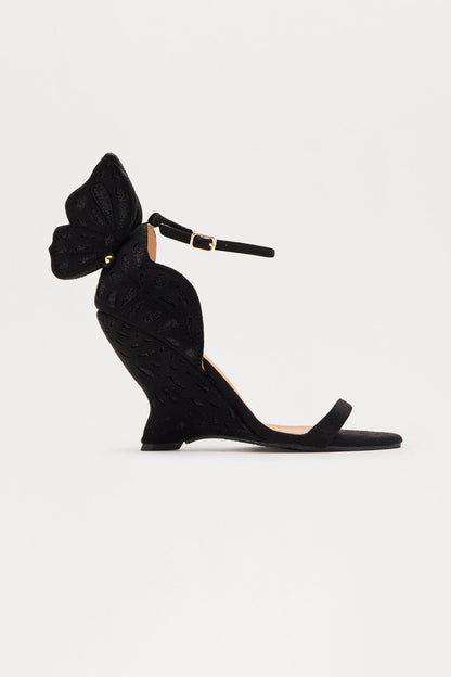 Marella Glitter Butterfly Wedges - Black