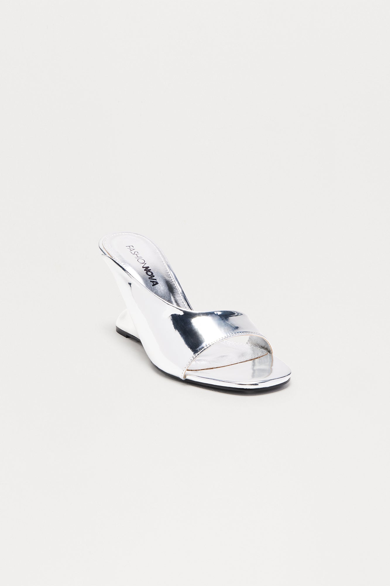 Curve Faux Patent Wedges - Silver