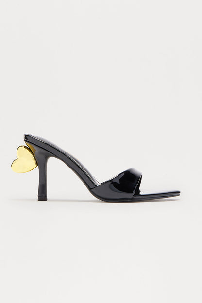 Lorali Faux Patent Heart Heels - Black
