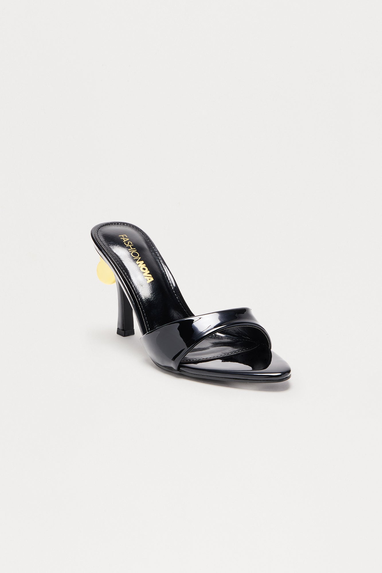 Lorali Faux Patent Heart Heels - Black