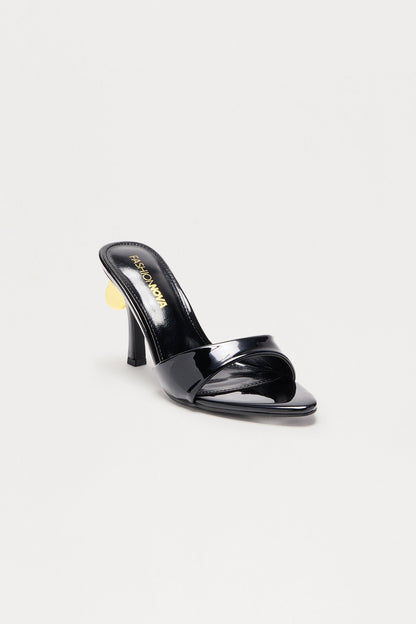 Lorali Faux Patent Heart Heels - Black