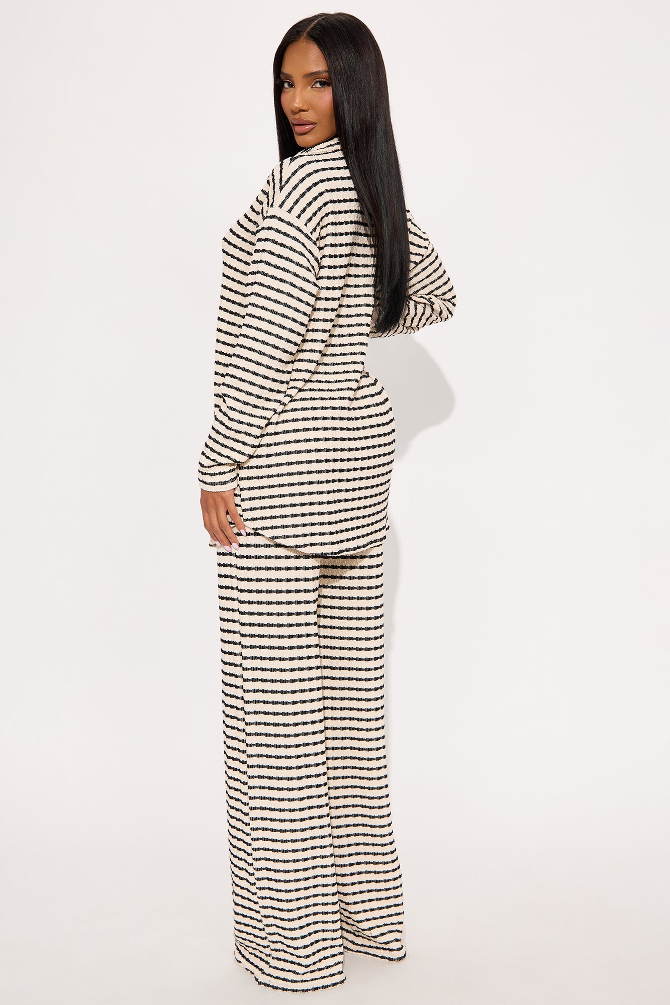 Sony Textured Wide Leg Pant Set - Black/combo