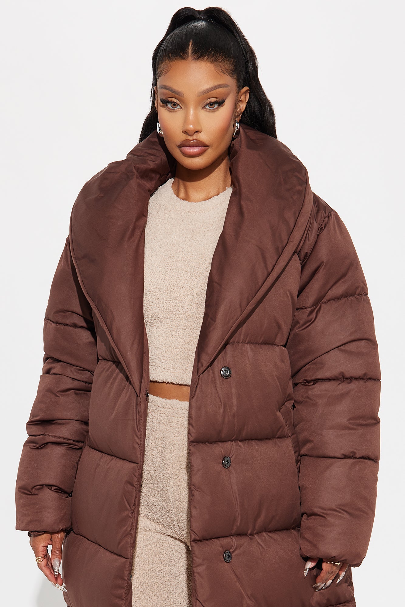 Hold You Down Oversized Long Puffer - Chocolate