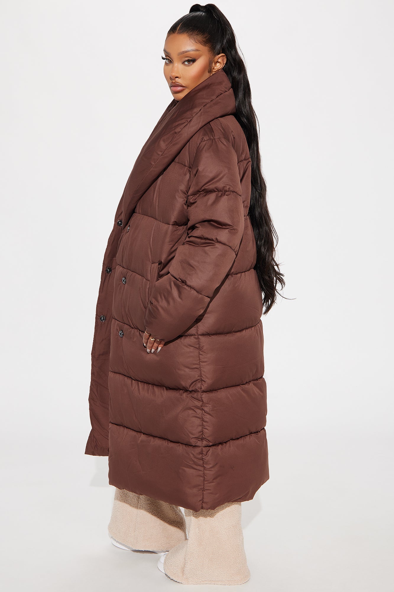 Hold You Down Oversized Long Puffer - Chocolate