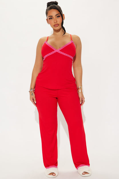 In Your Dreams Ribbed PJ Pant Set - Red