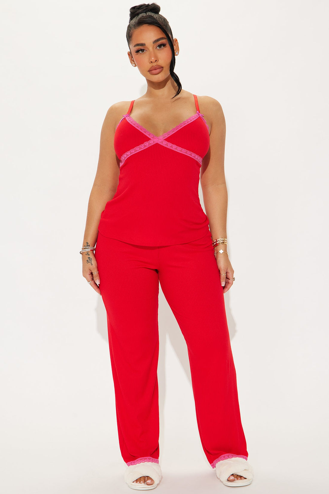 In Your Dreams Ribbed PJ Pant Set - Red