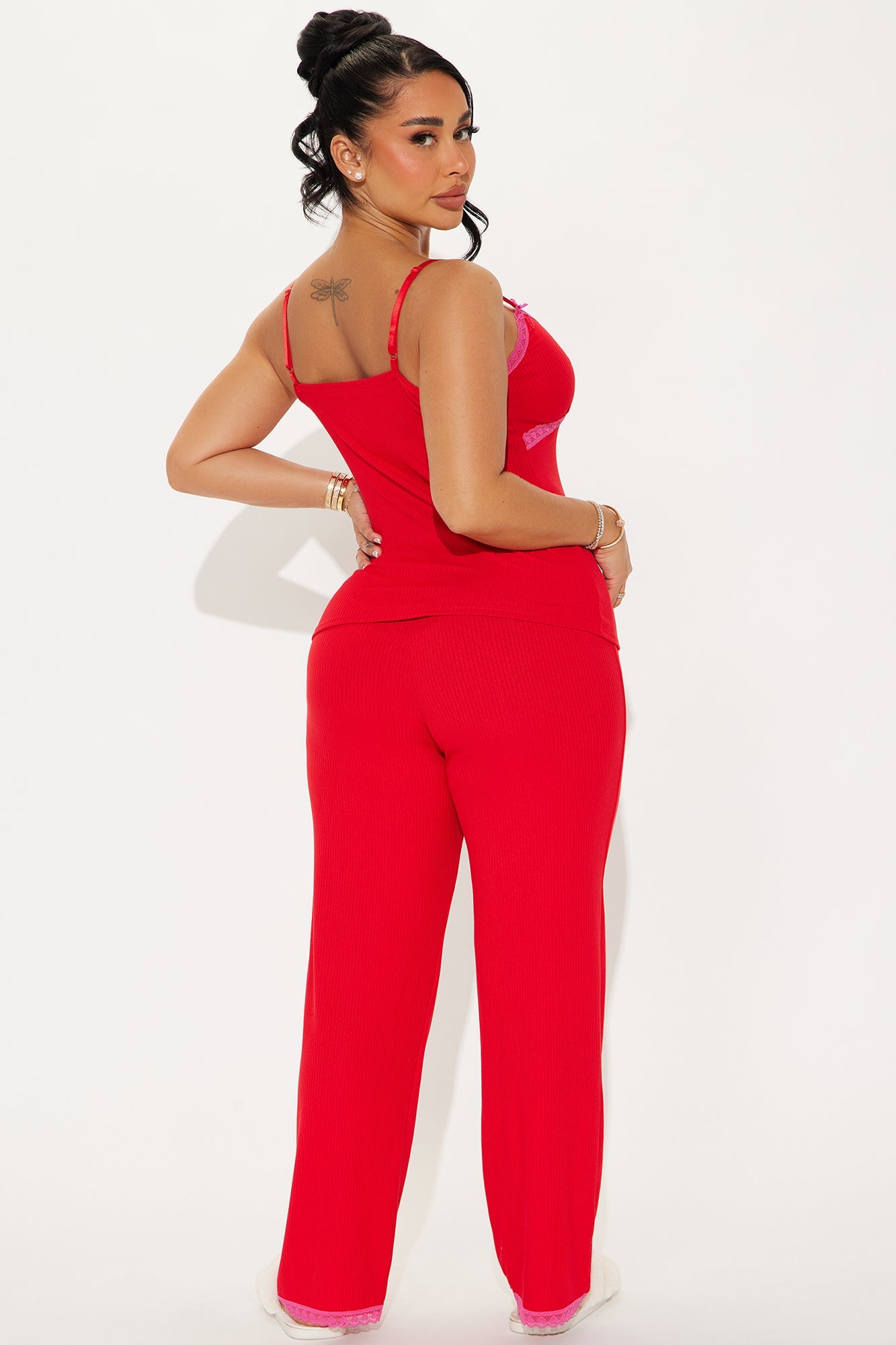 In Your Dreams Ribbed PJ Pant Set - Red