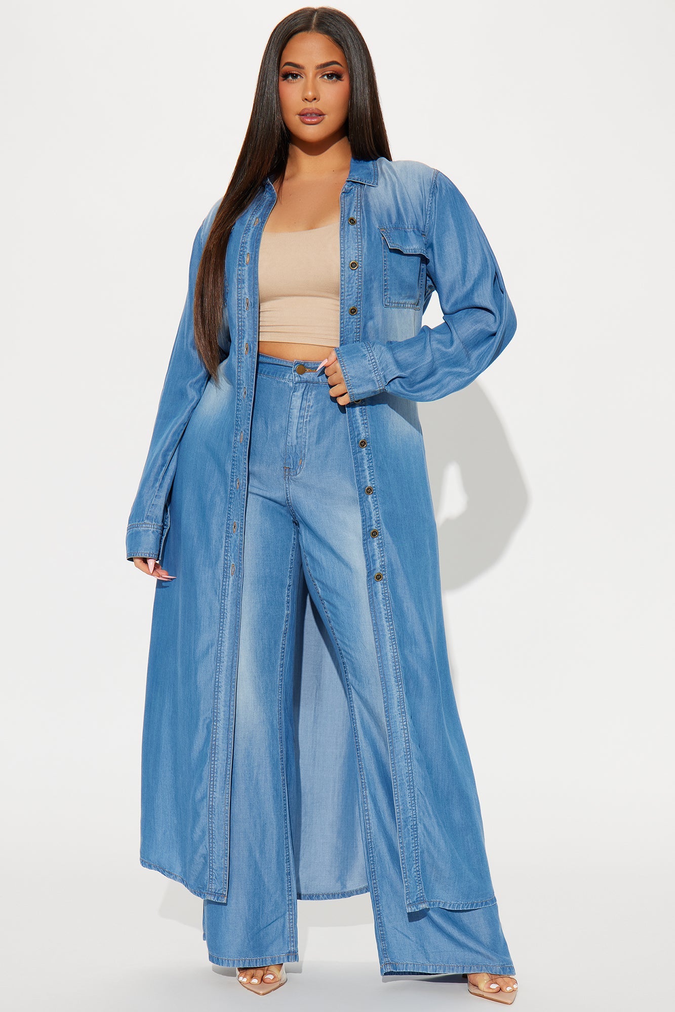Urban Blues Washed Wide Leg Pant Set - Medium Wash