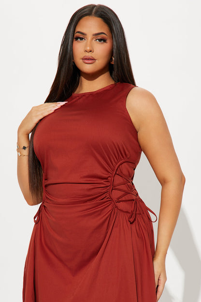 Emmaline Poplin Midi Dress - Rust