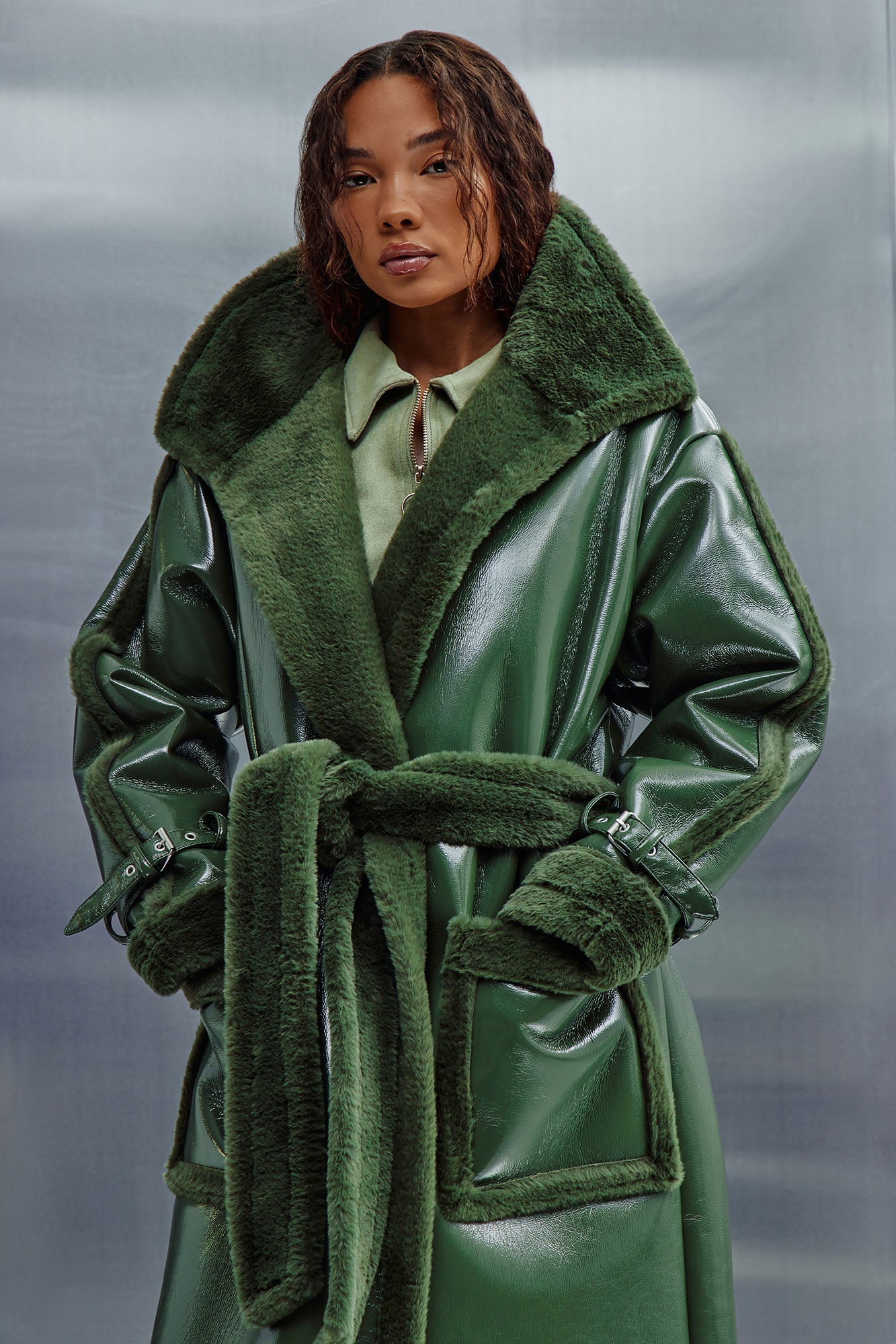 Waiting Games Shearling Trench - Olive