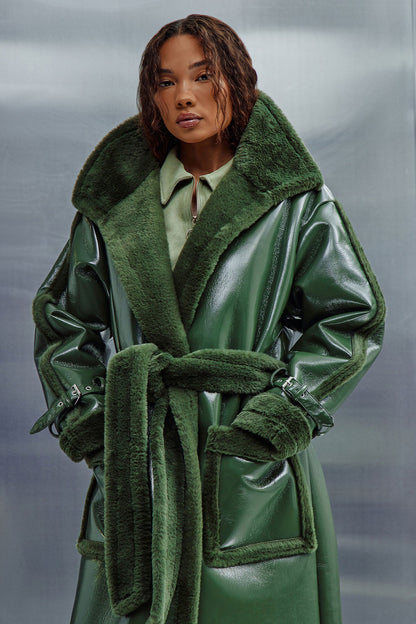 Waiting Games Shearling Trench - Olive