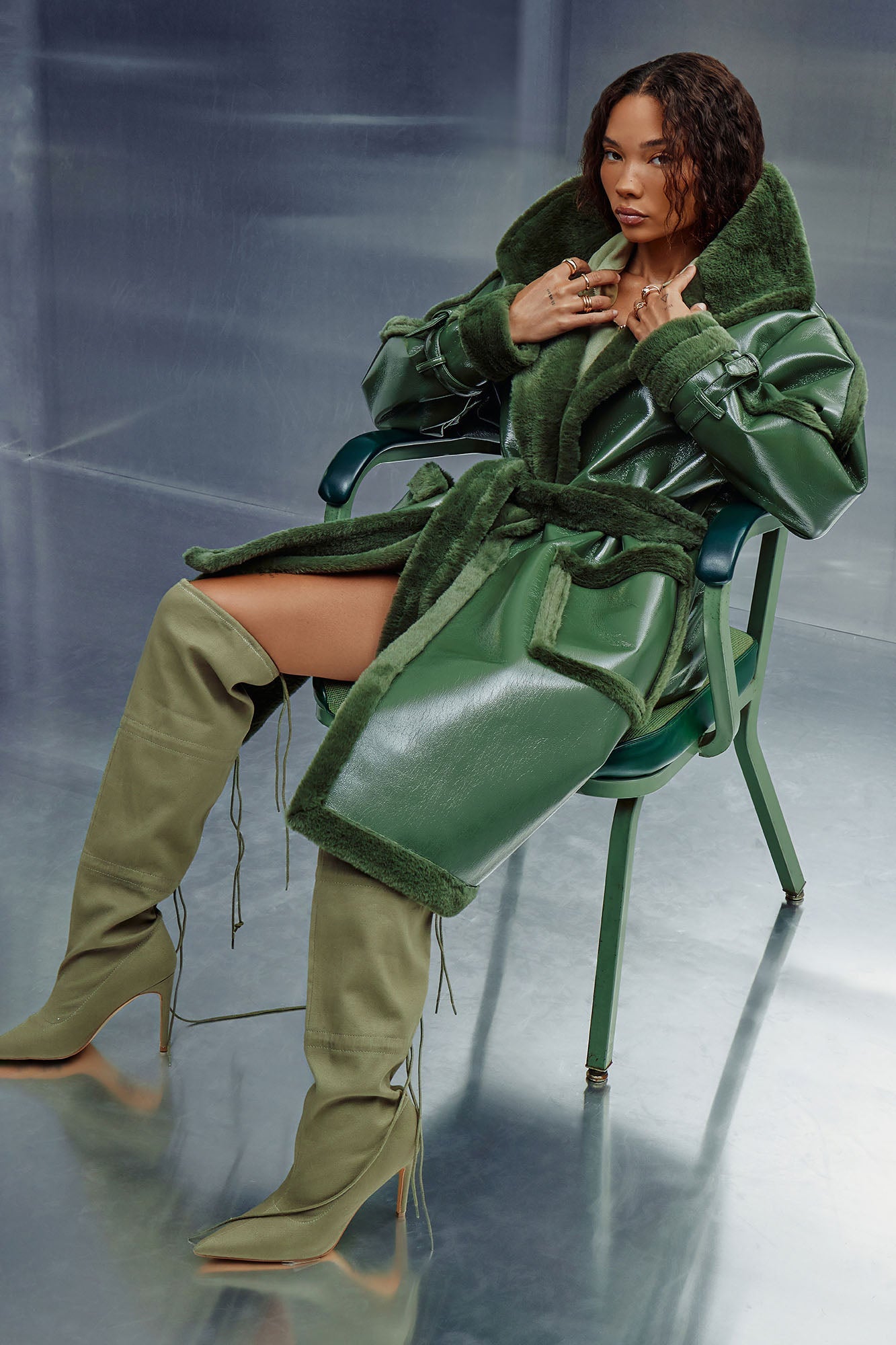 Waiting Games Shearling Trench - Olive