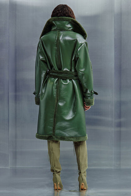 Waiting Games Shearling Trench - Olive