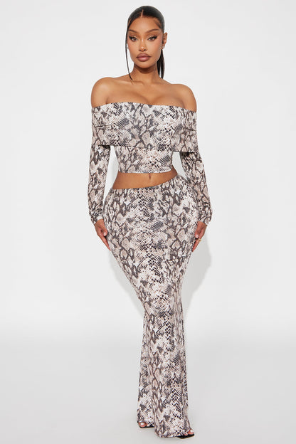 Soleil Snake Print Maxi Skirt Set - Taupe/combo