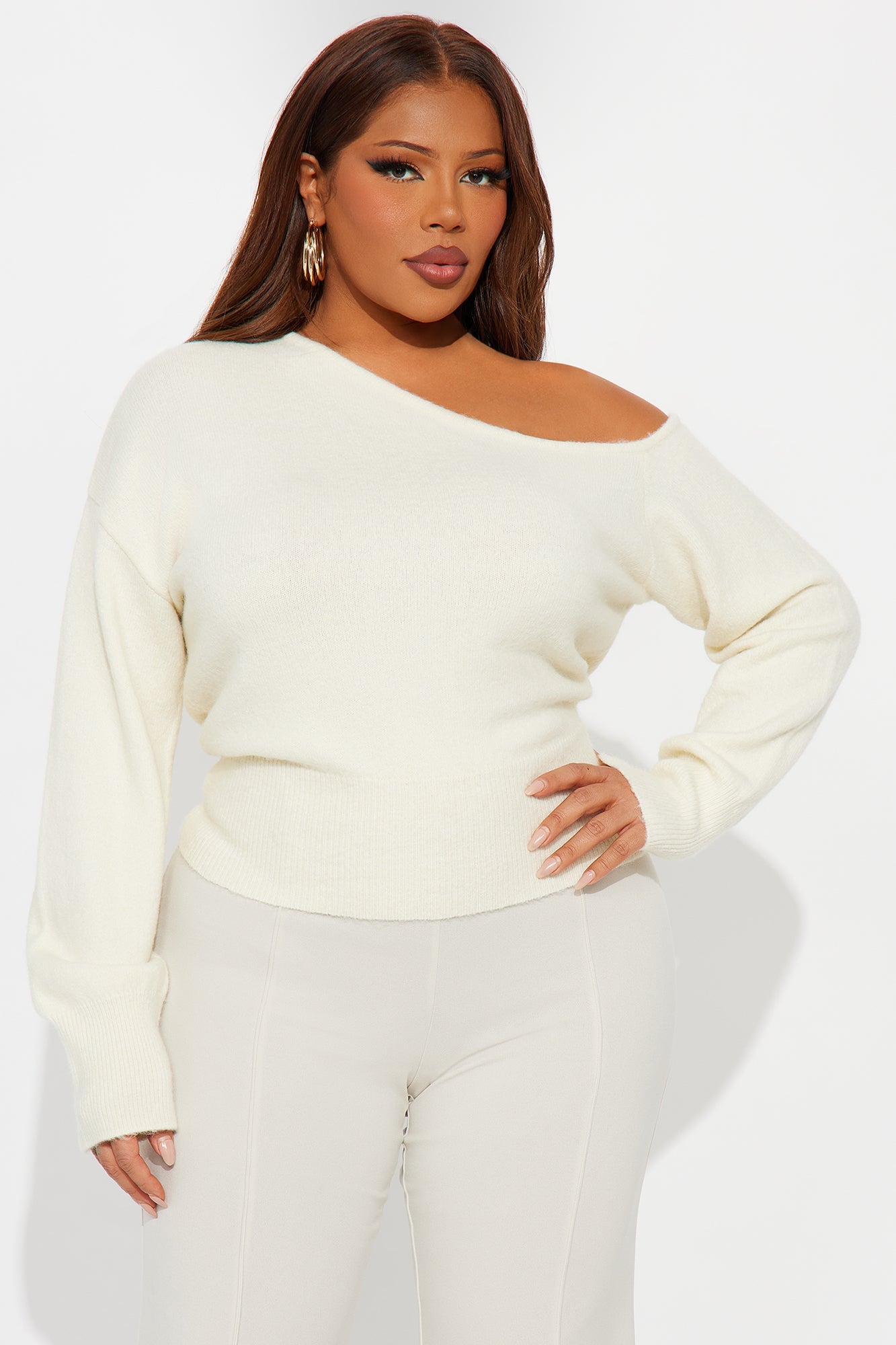 Just For Fun One Shoulder Sweater - Cream