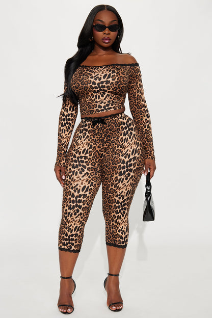 Fiona Off Shoulder Leopard Capri Set - Brown/combo