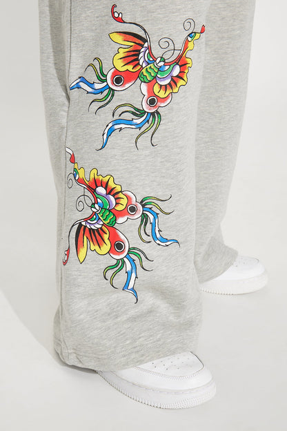 Ed Hardy Butterflies Wide Leg Pant - Heather Grey