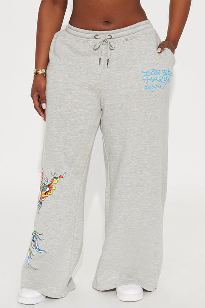 Ed Hardy Butterflies Wide Leg Pant - Heather Grey