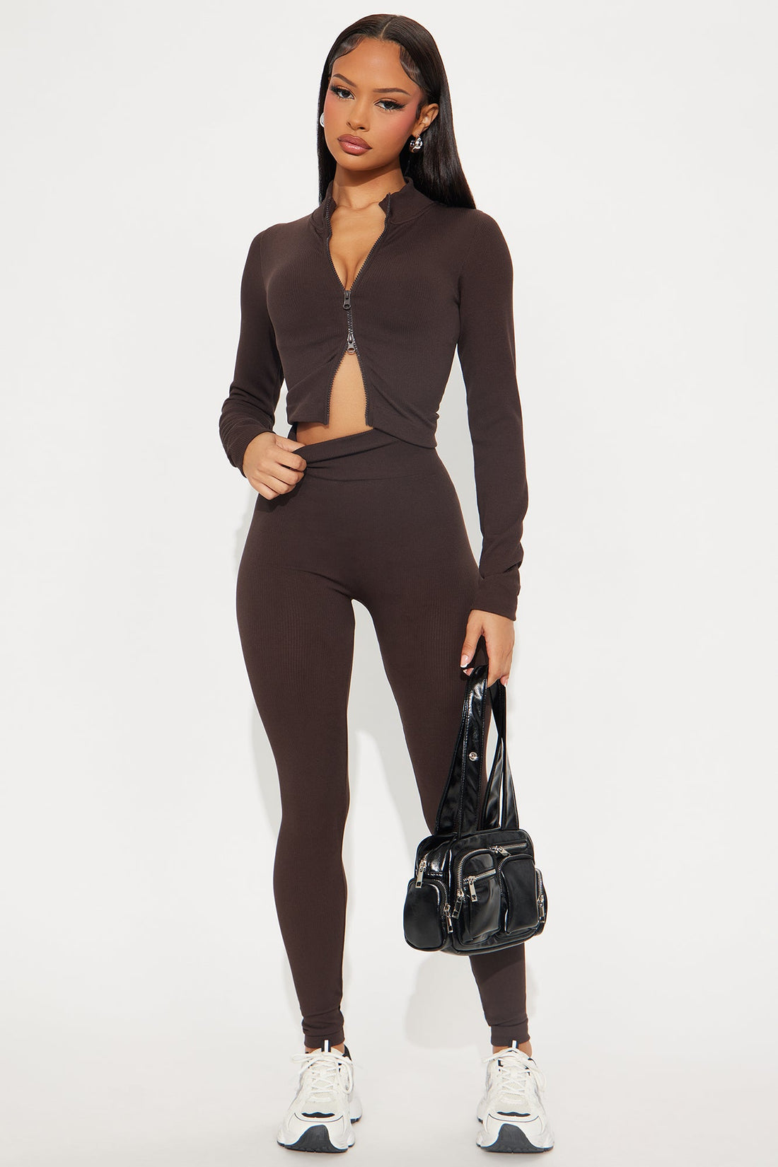Serena Seamless Zip Up Legging Set - Chocolate