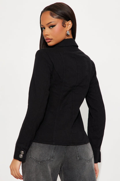 Such Dedication Double Breasted Denim Blazer - Black
