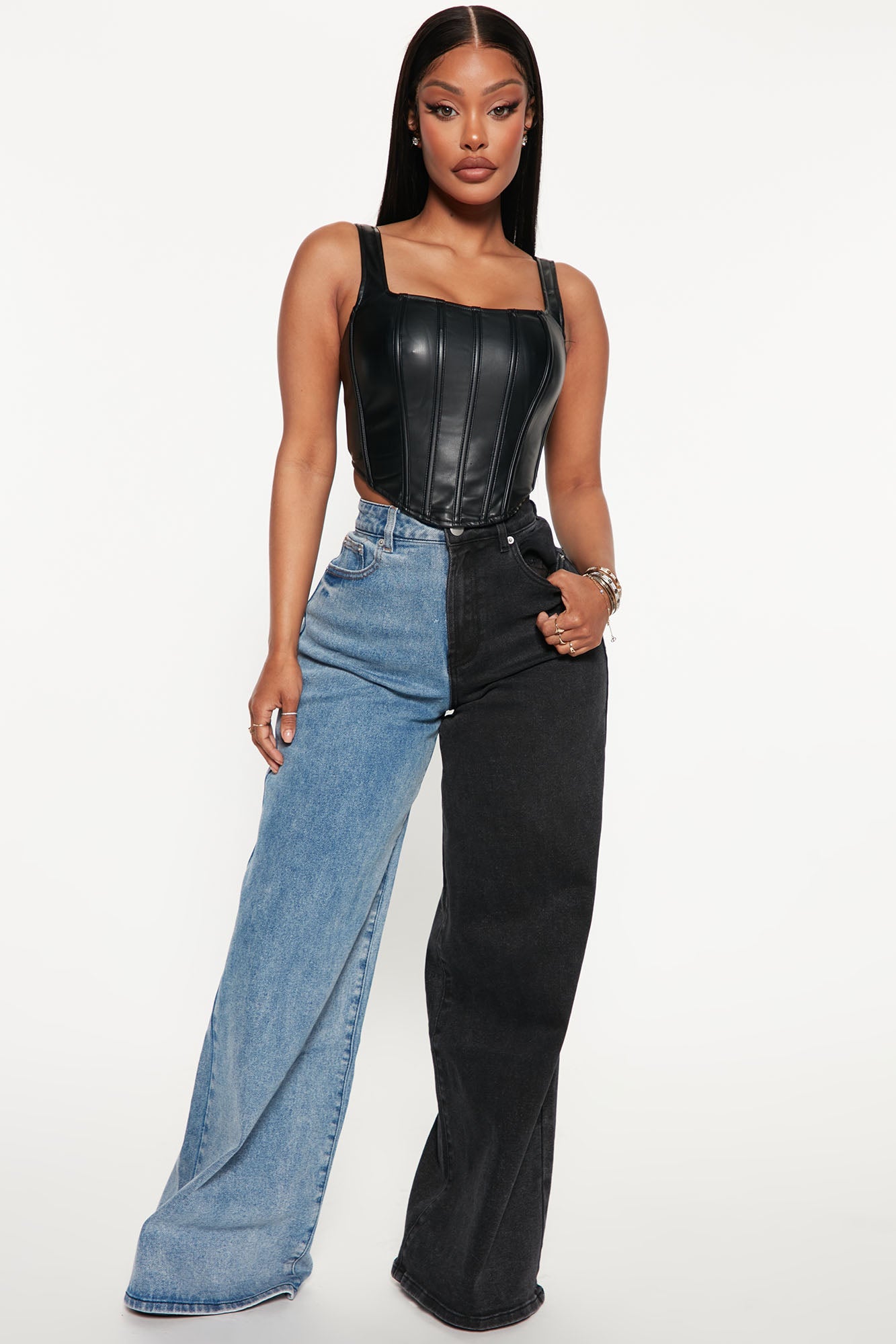 Gemini Two Tone Baggy Jeans - Blue/Black