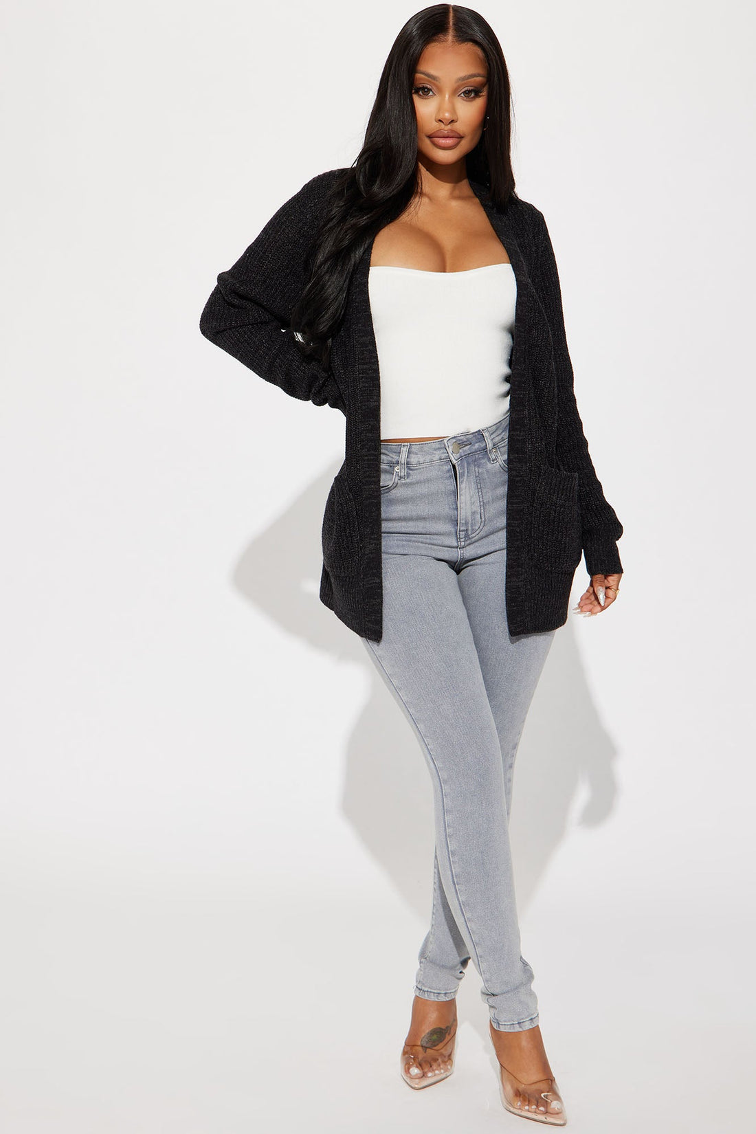 Zoe Two Pocket Cardigan - Black/Charcoal