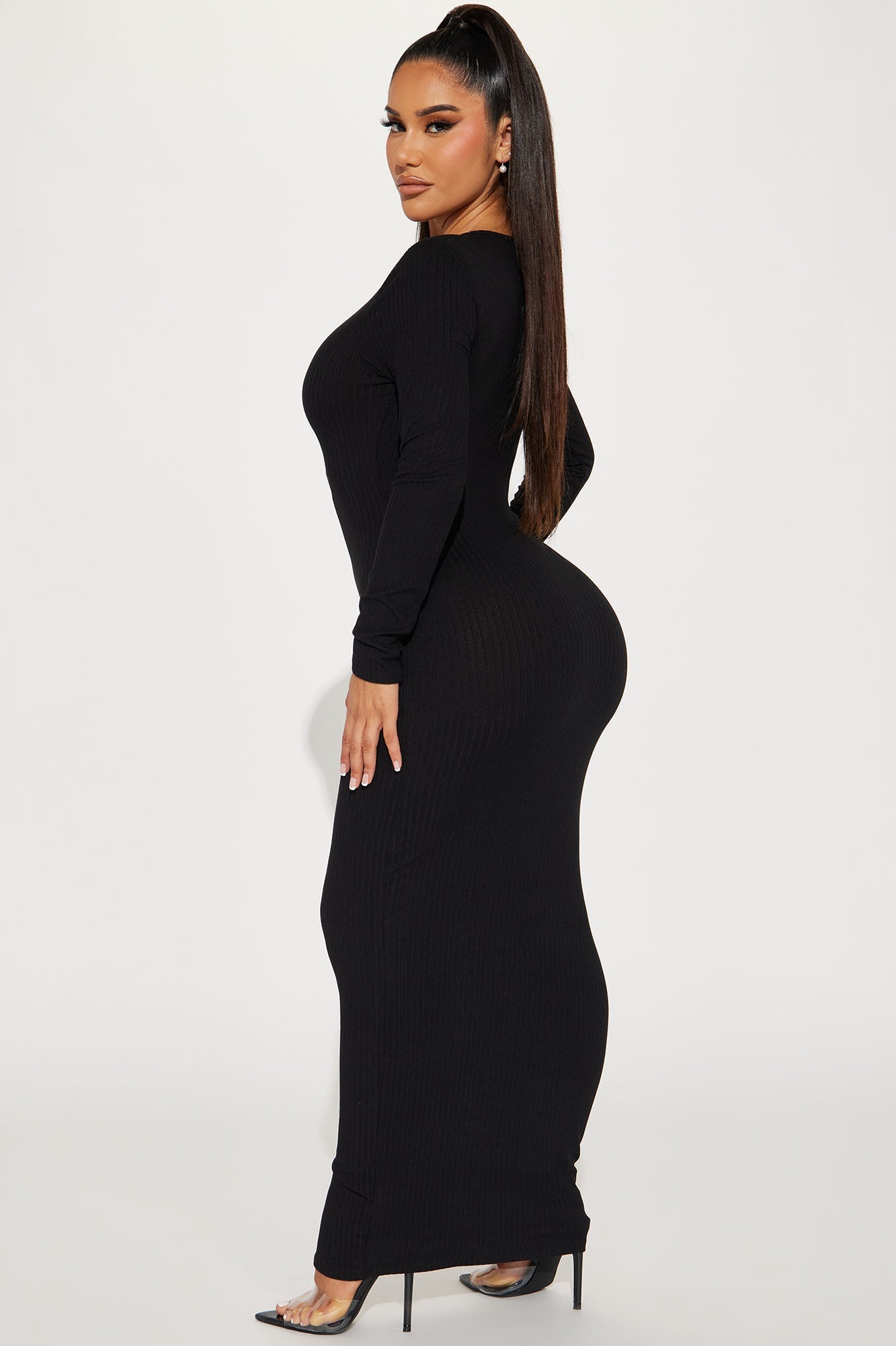 Jayda Ribbed Maxi Dress - Black